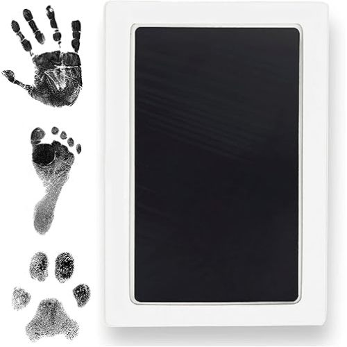 Large Clean Touch Ink Pad for Baby Handprints and Footprints – Inkless Infant Hand & Foot Stamp – Safe for Babies, Doesn’t Touch Skin – Perfect Family Memory or Gift, Black Print Kit by Tiny Gifts