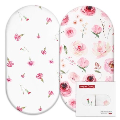 Gllquen Baby Crib Fitted Sheets, 2-Piece Fashion Creamy Roses Bed Set, Breathable Cozy for Newborn Baby Boys Girls 32"X16"