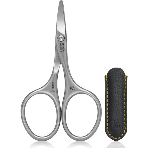 GERMANIKURE Rounded Safety Nail Scissors - FINOX Surgical Stainless Steel baby scissors and Manicure Tools in Leather Case - Self Grooming Scissors for nails Ethically Made in Solingen Germany - 4701