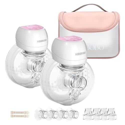 KISSBOBO ABP-1508 Hands Free Breast Pump Wearable with Storage Bag, Wearable Breastfeeding Pump Strong Suction, Low Noise, 3 Modes & 9 Levels,with 21/24mm Insert/Flange (Red, 2 Pack)