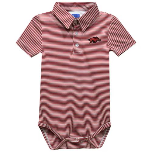 Arkansas Razorbacks Vive La Fete Infant Polo Pencil Stripe Bodysuit - Scarlet