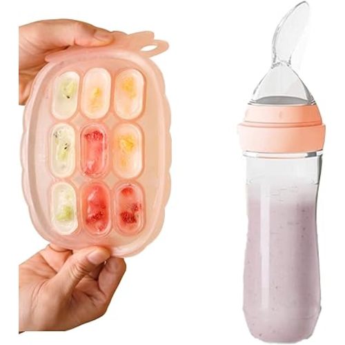 haakaa Silicone Nibble Tray& Baby Food Dispensing Spoon Feeder 4oz Set -Breastmilk Teething Popsicle Mold -Baby Fresh Food Feeder