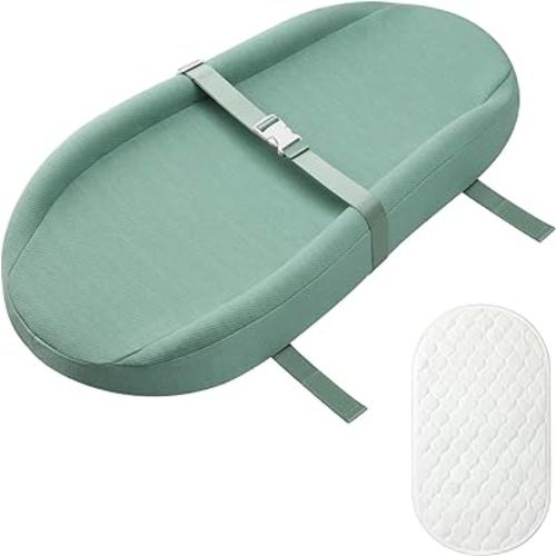 Contoured Changing Pad, Baby Changing Table Pads for Dresser Top, Gift for Baby Shower List and Newborn Essentials - Changing Pad with Waterproof Lining and one Changing Pad Liner, Sage Green