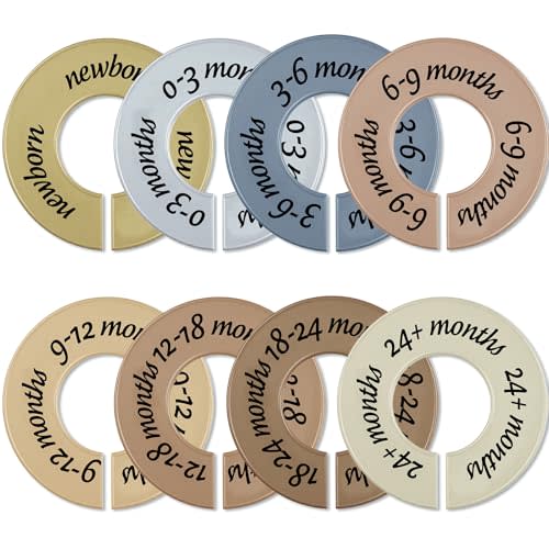 ForraFun 8 Pcs Baby Closet Dividers Unisex Baby Clothes Organizers Clear Labels for Nursery Closet Organizer & Decor Nursery Fits Most Rods(Natural,Earth Stone Color)