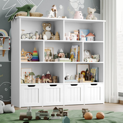 Harriet Bee Kirklyn 49.4"W 7 Cube Bookcase, Standard Bookcase With 4 Removable Drawers & Reviews | Wayfair
