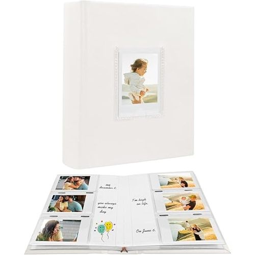 Photo Album for Fujifilm Instax Mini Camera, 180 Pockets Photo Album with Writing Space for Polaroid, Leather Cover, 2x3 Photo Album for Instax Mini 12 11 9 40 8 7 Evo LiPlay Instant Camera (White)