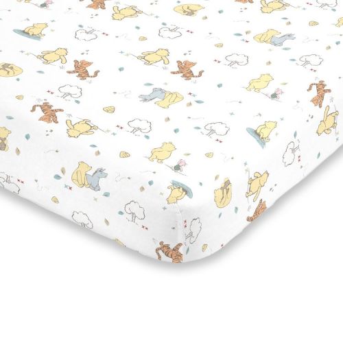 NoJo Disney Winnie the Pooh Classic Pooh 100% Cotton Fitted Mini Crib Sheet in Ivory, Butter, Aqua and Orange
