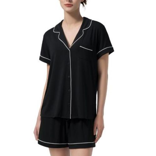 Dream Valley Women's Button Down Collar Shirt and Shorts Pajama 2 Piece Set