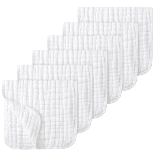 Looxii Muslin Burp Cloths 100% Cotton Muslin Cloths Large 20''x10'' Extra Soft and Absorbent 6 Pack Baby Burping Cloth Pure White