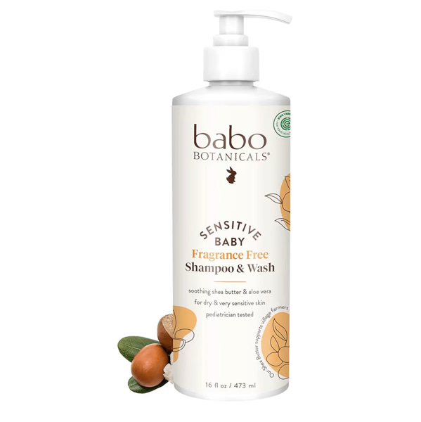 Babo Botanicals Sensitive Baby Fragrance-Free 2-in-1 Shampoo & Wash - Shea Butter, Calendula & Aloe Vera - EWG Verified - Cruelty-Free - Vegan - Pediatrician Tested - For Babies & Kids