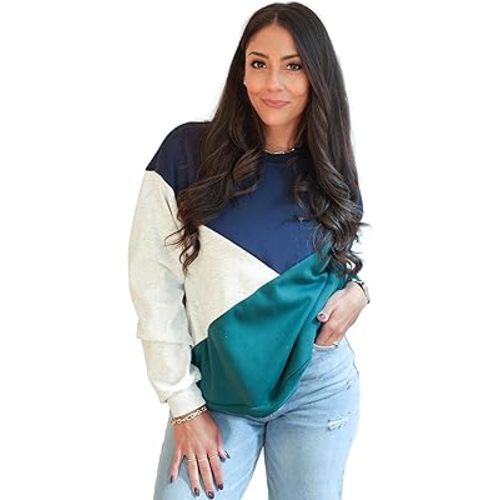 Women's Breastfeeding Colorblock Diagonal Zip Nursing Sweatshirt with Velour Interior
