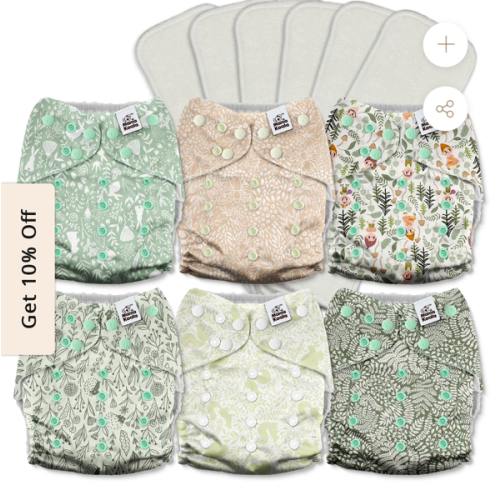 POCKET DIAPER 3.0 WITH INSERTS - 6 PACK(A-Spring Sprouts)