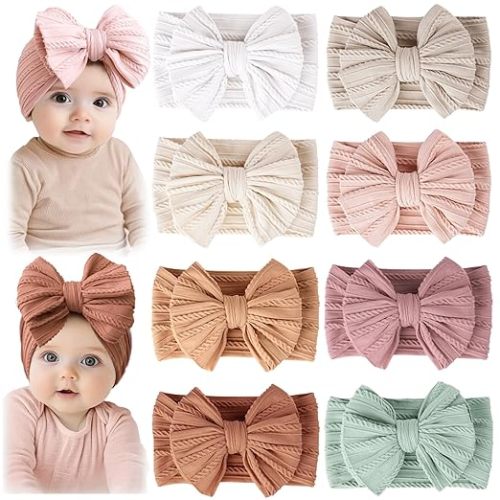 Prohouse 8 Pack Baby Headbands Soft Nylon Hairbands Hair Bows for Newborns Infants Toddlers and Baby Girls Elastic Hairbands for Daily Wear, Photoshoots