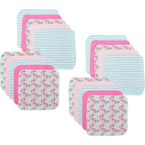 Spasilk Washcloth Wipes Set for Newborn Boys and Girls, Soft Terry Washcloth Set, Pack of 20, Pink Coral
