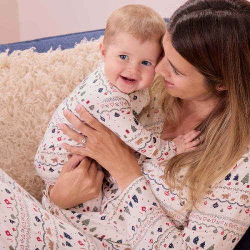 0-3 M Festive Fair Isle Clever Zip Baby Pajamas snow / newborn