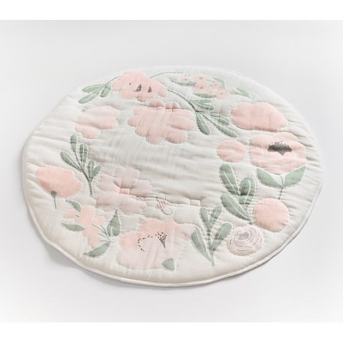 Meredith Floral Muslin Travel Play Mat - Blush