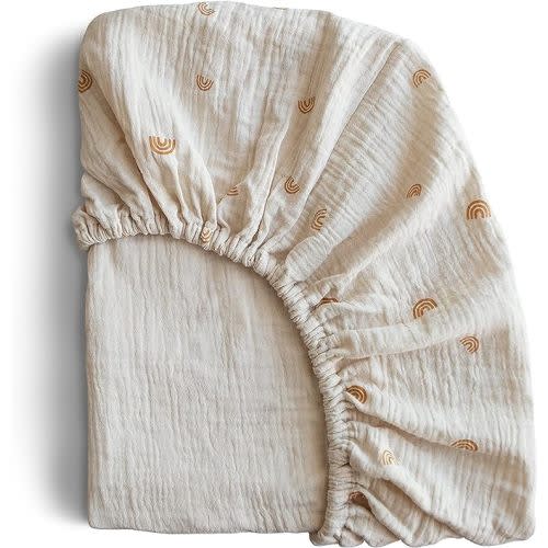 mushie Extra Soft Muslin Fitted Crib Sheet (Rainbow)