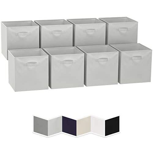 13x13 Large Storage Cubes (Set of 8). Fabric Storage Bins with Dual Handles | Cube Storage Bins for Home and Office | Foldable Cube Baskets For Shelf | Closet Organizers and Storage Box (Light Grey)