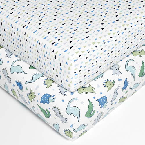 Parent's Choice 2-Piece Cotton Fitted Crib Sheets for Baby Boys, Dinosaurs