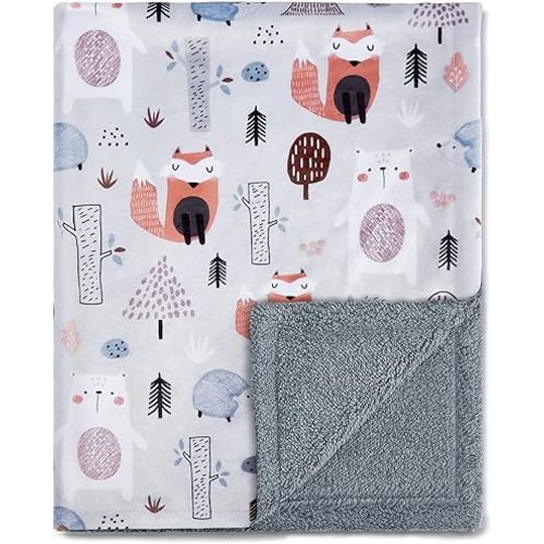 QSTEHEML Baby Blankets for Boys,Super Soft Double Layer Sherpa Blanket Neutral,Baby Gifts Plush Mink Blanket with Furry Binding and Back,Newborn Blankets for Crib(Fox,30 * 40inch)