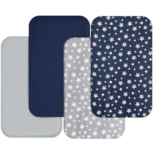 Bassinet Sheets for Baby Boys 4 Pack(33" x 20"), Compatible with Mika Micky, Baby Delight, Dream On Me, Koola Baby, AMKE and Other Rectangle Bassinet Mattress