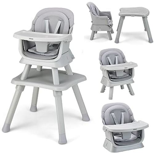 INFANS 8 in 1 Baby High Chair, Convertible Highchair for Babies and Toddlers, Infant Dining Booster Seat, Building Block Table, Kids Stool Table Chair Set with Removable Tray (Grey)