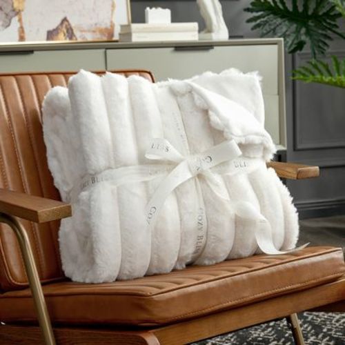 Cozy Bliss Faux Fur Plush Decorative Blanket, Cozy Warm Striped Throw Blanket