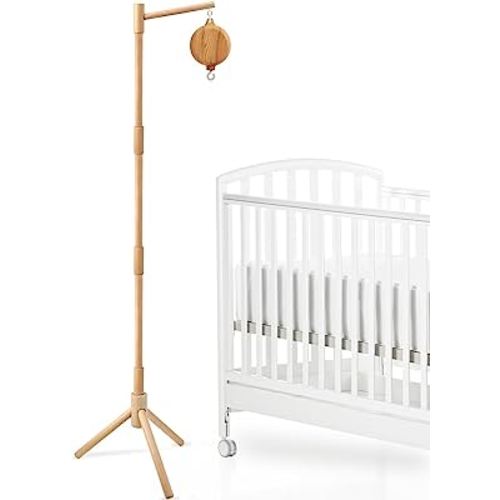 Floor-Standing Crib Mobile Arm with Music Box - 65 Inch Wooden Mobile Arm for Crib - Crib Mobile Motor - Volume Control - 35 Lullabies - Wooden Nursery Decor - Baby Mobile Hanger