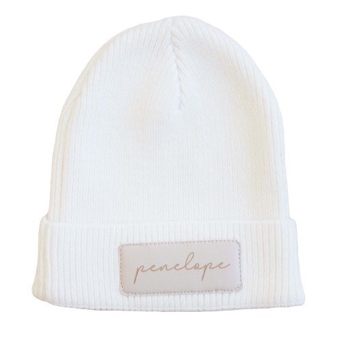 Personalized Newborn Leather Patch Beanie | All Colors