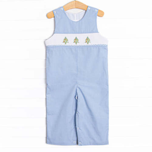 Christmas Tree Trio Smocked Jon Jon, Blue Gingham – Stitchy Fish