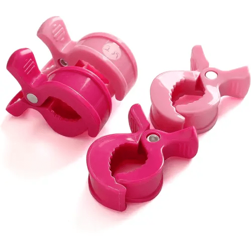 LAT 4-Pack Stroller Pegs Clips to Hook Muslin Blanket Sun Shade to Canopy, Pram Toy Holder, Car Seat Cover Clips, Protect Baby Kids from Sun Wind Insects (Pink)
