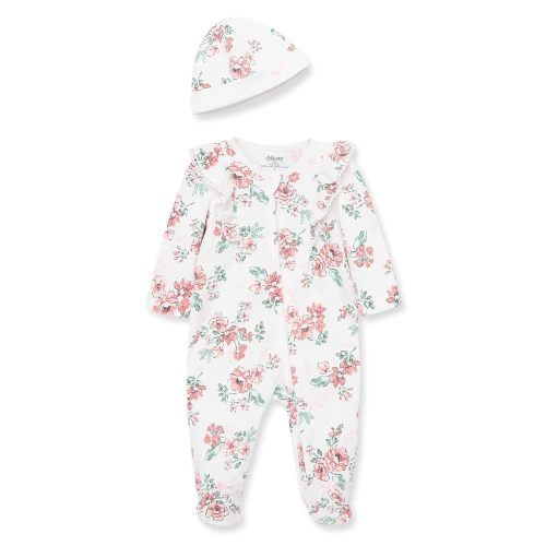Little Me Clothes for Baby Girls 100% Cotton Scratch-Free Tag Footed One-Piece Romper and Hat Sleeper Set Preemie to 9 Months