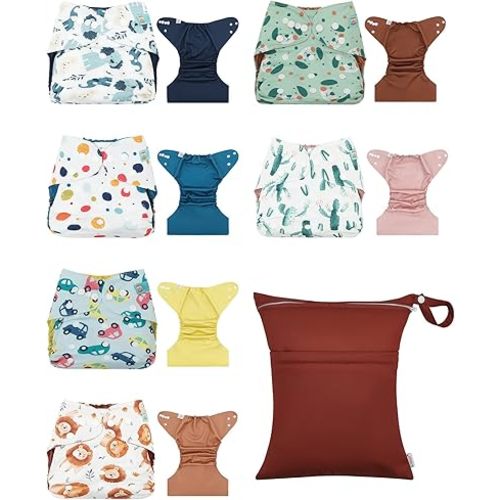 ALVABABY 6 pcs Baby Cloth Diaper Covers with One Wet Bag, Swim Diaper,Cloth Diaper Shell Baby Girls and Boys 6CDC01A