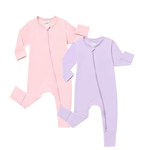 JunNeng 2 Pack Footless Long/Short Sleeve Baby Romper with Zipper Cotton Infant Sleepwear