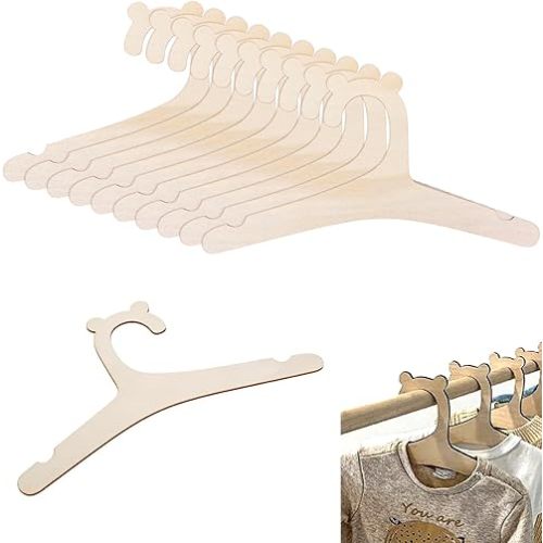 10 Pack Wooden Kids Hangers, 9inch Cute Wood Baby Hangers Nursery Hangers, Non Slip Coat Hanger for Baby Toddler Kids Clothes & Pants(Style1)