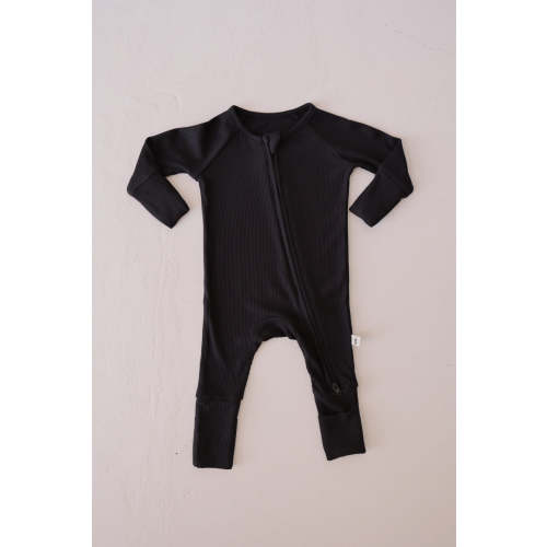Bamboo Zip Pajamas | Black Ribbed