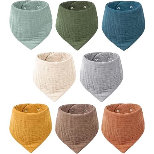 Konssy 8-Pack Muslin Baby Bibs, Absorbent Bandana Drool, 100% Cotton Unisex Baby Bibs for Teething and Drooling
