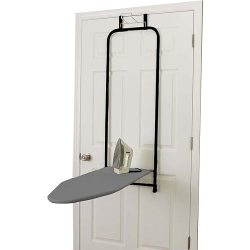Household Essentials Over The Door Ironing Board, Self-Closing, Slim and Compact, Perfect for Small Spaces, Includes Padded Board Cover, Matte Black