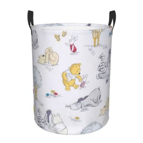 Winnie The Pooh Laundry Hamper with Handles, Foldable Waterproof Circular Basket, Kids Toys Dirty Clothes Storage Organizer Basket for Bedroom Bathroom Nursery Dorm Medium