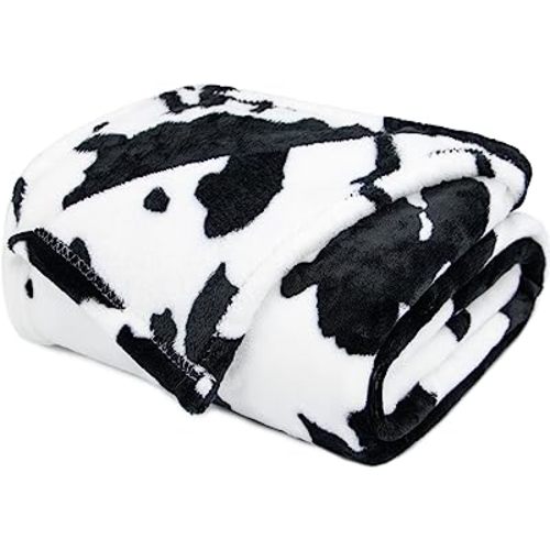 GEULAY Cow Print Blanket for Kids - 40"x50" Cute Lightweight Fuzzy Fleece Throw for Girls, Nursery Decor - Black White Plush Birthday Gifts for Kids Boys