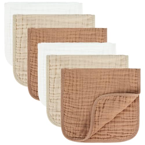 MIGIOL Baby Burp Cloth 100% Cotton Newborn Cotton Muslin Burp Cloth 10x20 inches (White & Coffee 6 Pieces)