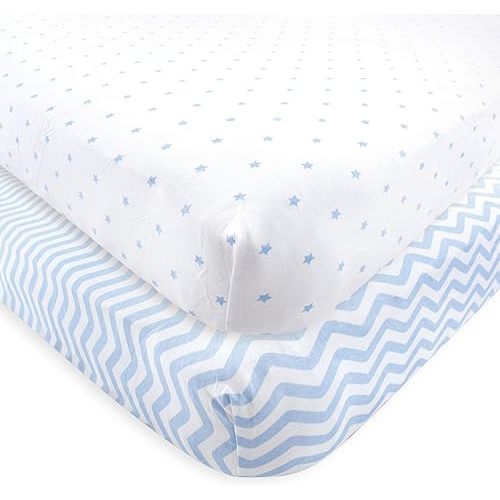 Luvable Friends Unisex Baby Fitted Crib Sheet, Blue Chevron Stars, One Size