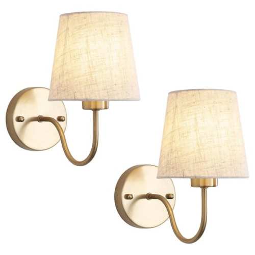 10.78 in. 1-Light Vanity Light with Fabric Shade (Set of 2)