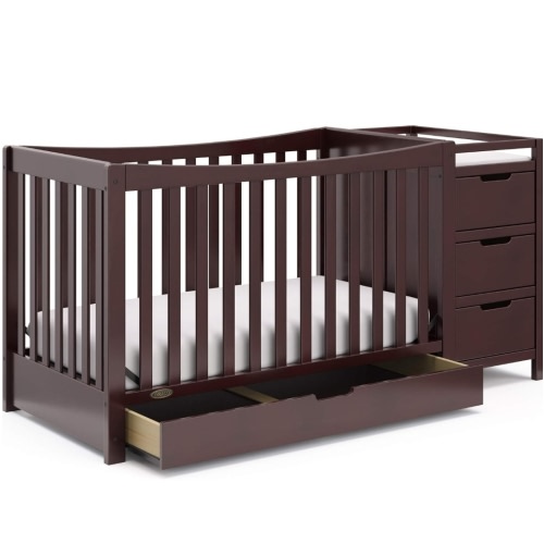 Graco Remi 4-in-1 Convertible Crib & Changer with Drawer (Espresso), GREENGUARD Gold Certified, Crib and Changing -Table Combo, Includes Changing Pad, Converts to Toddler Bed, Daybed and Full-Size Bed