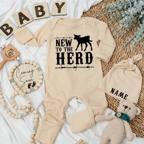 New to the Herd Baby Bodysuit set, Country Baby Clothing, Baby Announcement Gift, Cow Baby Shower Gift, Baby Outfit, Cute baby Clothing