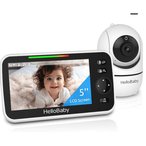 HelloBaby No WiFi Baby Monitor 5" Screen 30-Hour Battery Pan-Tilt-Zoom Video Upgrade with Camera and Audio, Night Vision, VOX, 2-Way Talk, 8 Lullabies and 1000ft Range