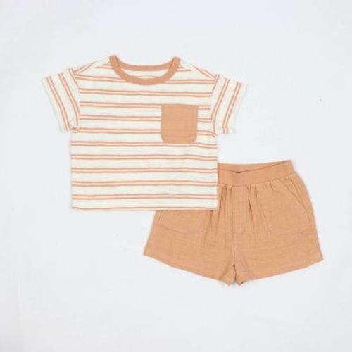 Baby Boys' Rust Striped Pocket T-Shirt & Shorts Set - Cloud Island™ Brown Newborn