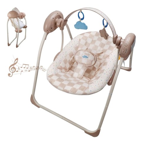 Baby Swings for Infants, Tiny Marvels Portable Swing with Adaptable Speed, Music, Removable-Toy-Bar, Foldable Infant Swing for Indoor and Outdoor Use, 0-9 Months 6-20 lbs(Sander Checker)