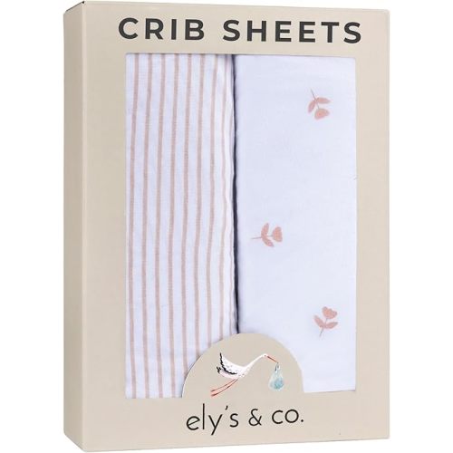 Ely’s & Co. Crib Sheets Baby Girl Fitted Crib Mattress Sheet Set, 2 Pack, 100% Jersey Knit Cotton, Infant and Toddler Nursery Bedding, Pink Tulip Collection, 28” x 52”
