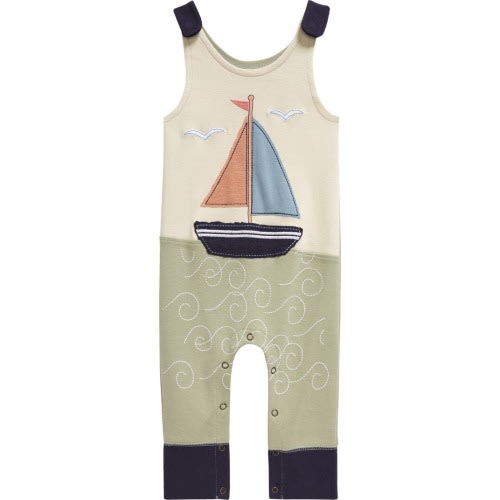 Baby Appliqué Organic Cotton Romper, 3-6M, Sailboat